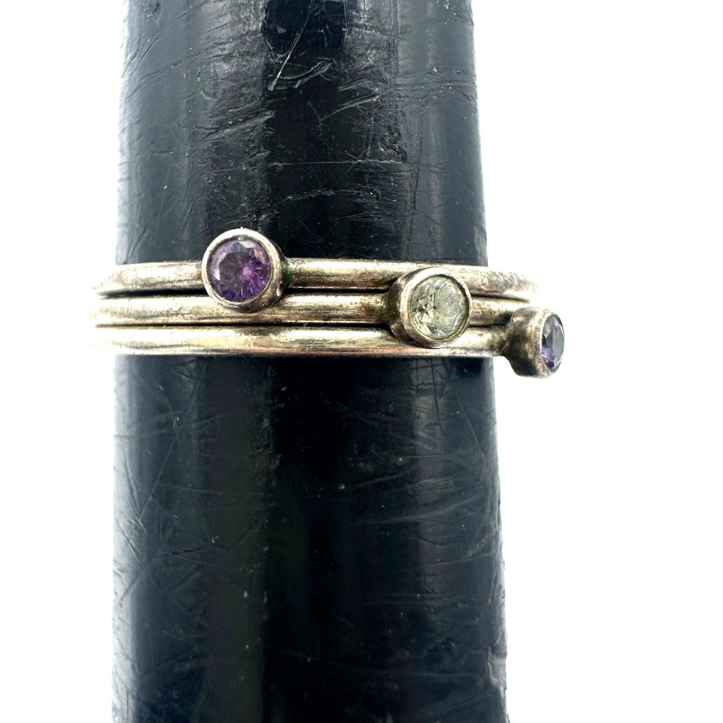 3 stackable 925 sterling silver purple clear CZ cubic zirconia rings size 7