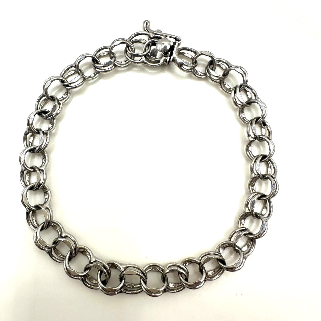 Vintage 925 sterling silver double link chain starter charm bracelet 7.25"