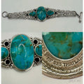 NF Thailand 925 sterling silver turquoise cabochons black rhinestones bracelet