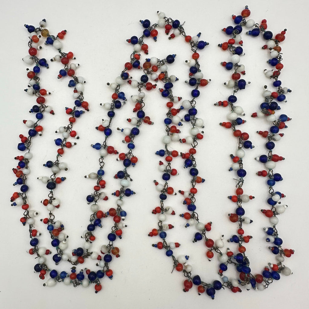 1940s vintage patriotic red white blue Czech glass beads beaded 50” necklace
