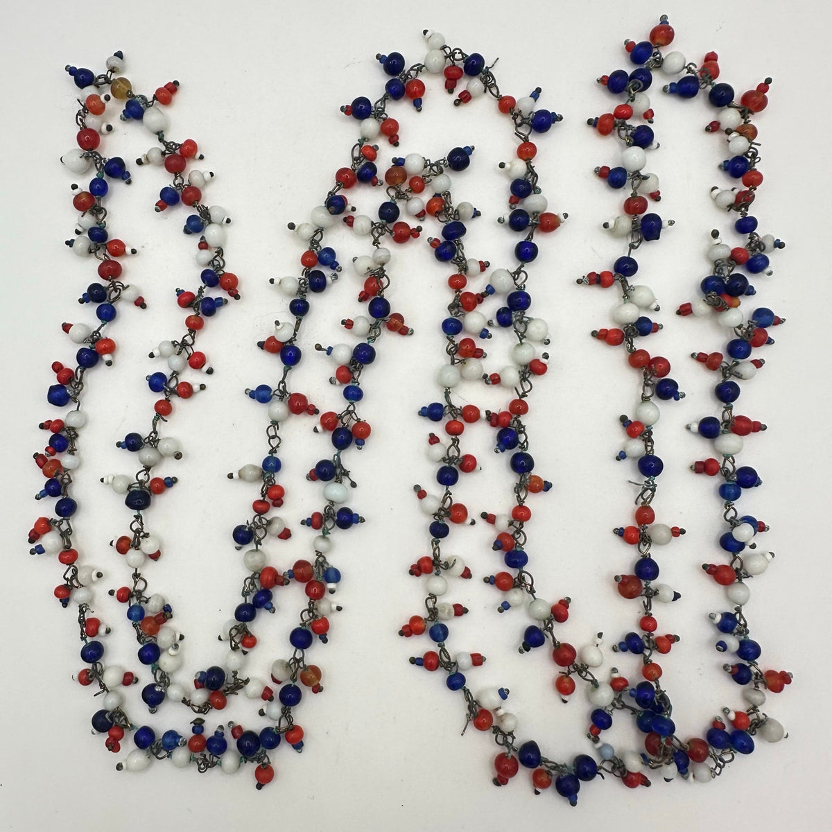 1940s vintage patriotic red white blue Czech glass beads beaded 50” necklace