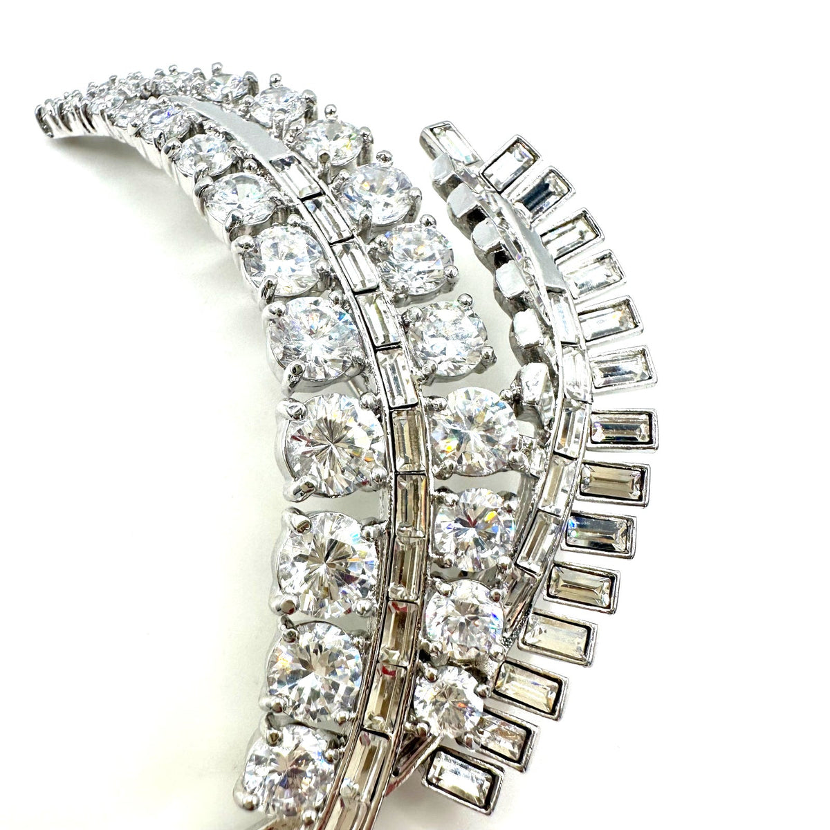 Nolan Miller vintage large silver tone clear CZs baguettes rhinestones brooch