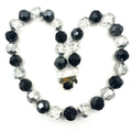 Vintage black silver comet argent clear faceted glass beads beaded 16" necklace