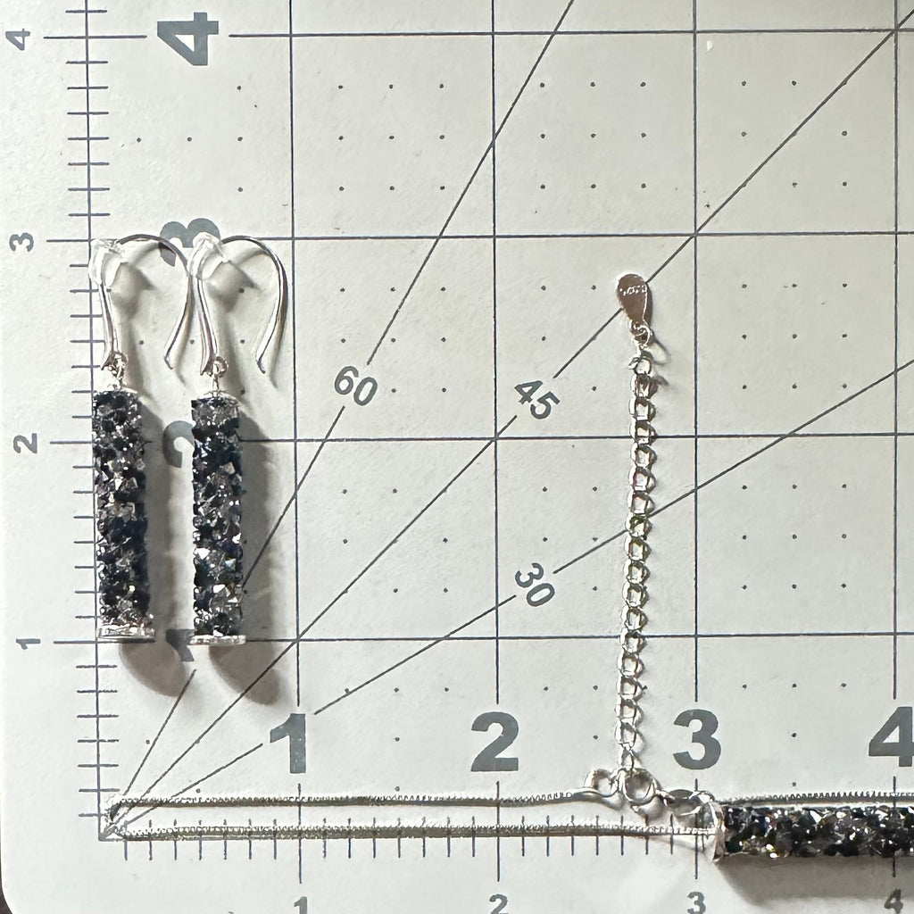 925 sterling silver Swarovski crystals tubes 18.75" necklace hook drop earrings