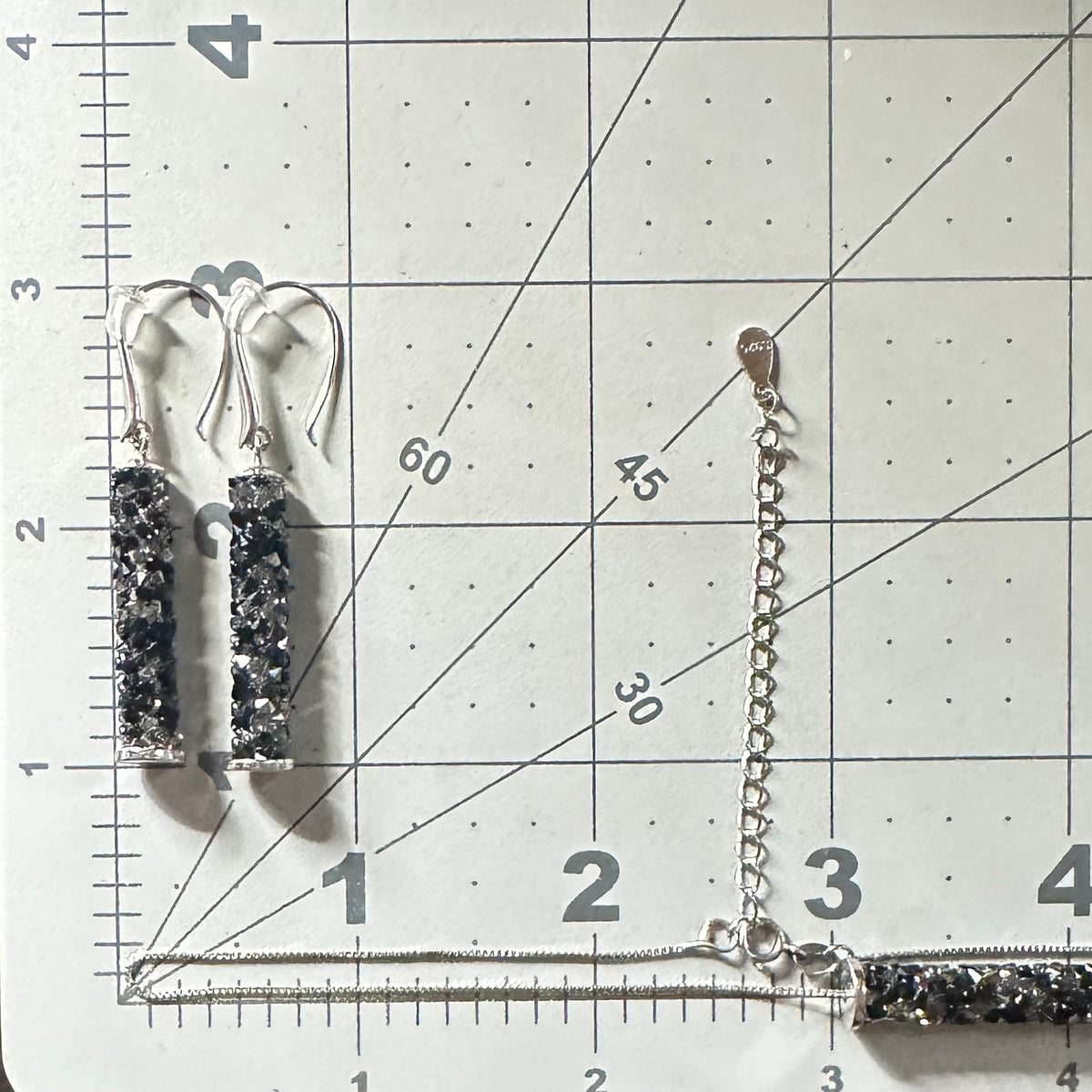 925 sterling silver Swarovski crystals tubes 18.75" necklace hook drop earrings