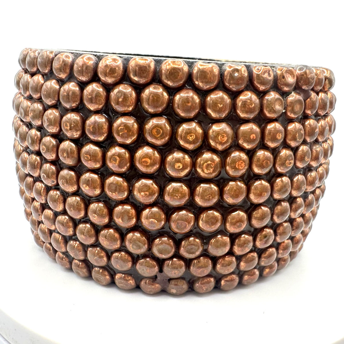 Massive solid brown wooden copper studded statement chunky bangle bracelet