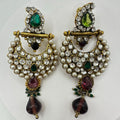 Indian Bridal gold kundan green purple glass rhinestones faux pearl earrings