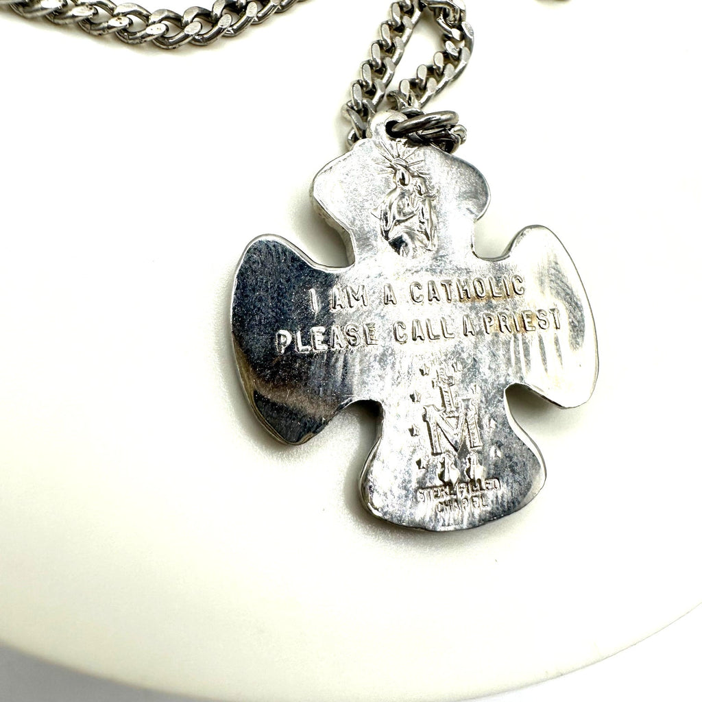 Chapel 1940s vintage sterling filled Catholic military medal pendant necklace
