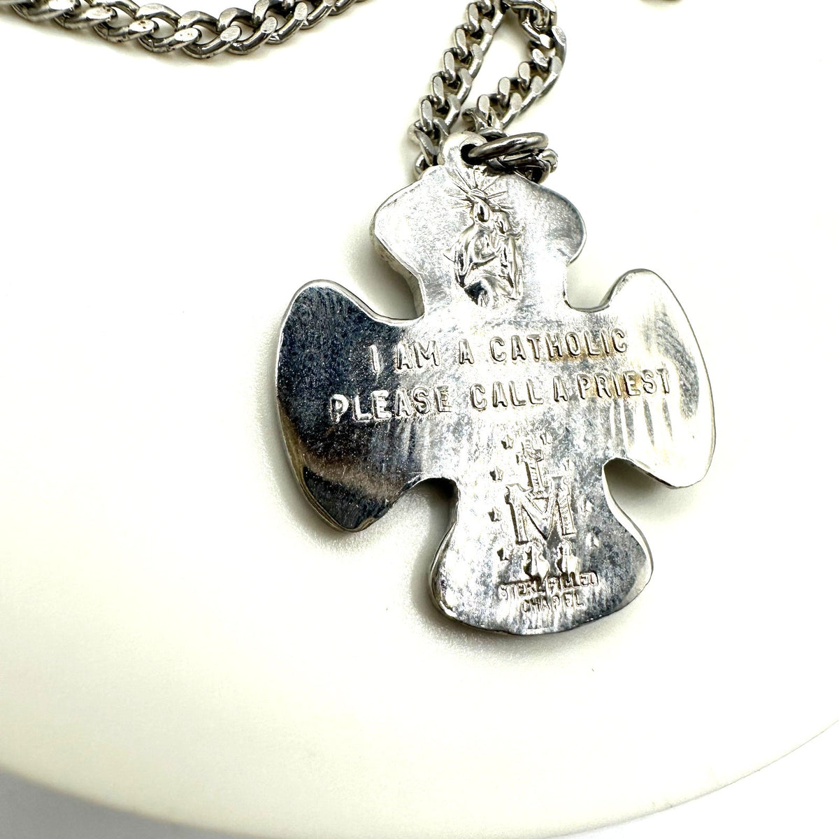 Chapel 1940s vintage sterling filled Catholic military medal pendant necklace