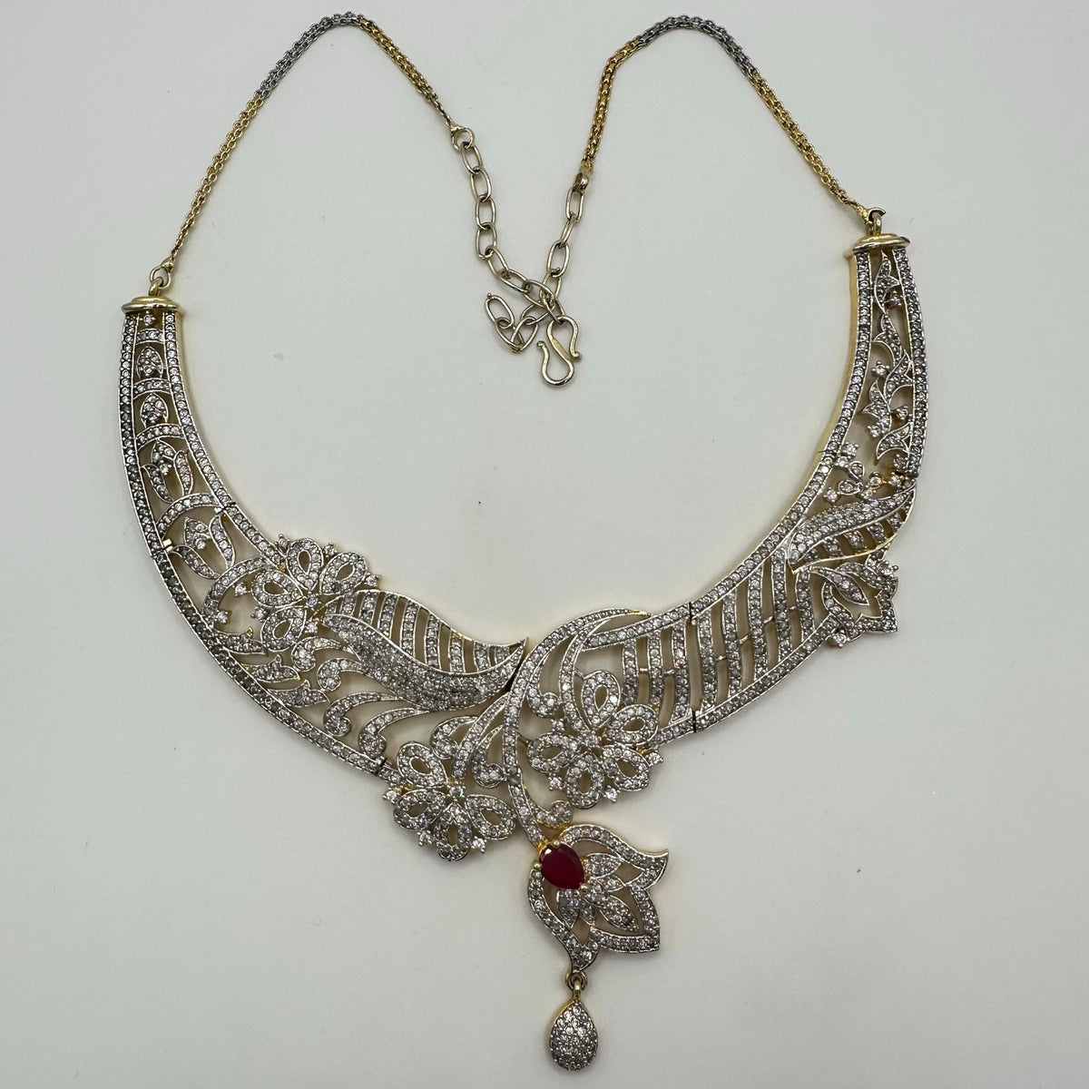 Indian gold kundan Bridal gold plated cubic zirconia real ruby bib necklace