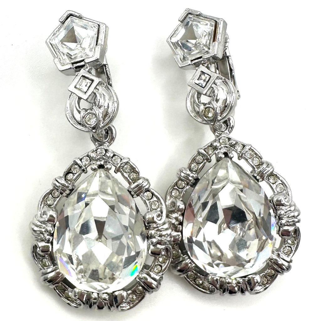 Avon Marie Antoinette replica Smithsonian silver tone crystal clip on earrings