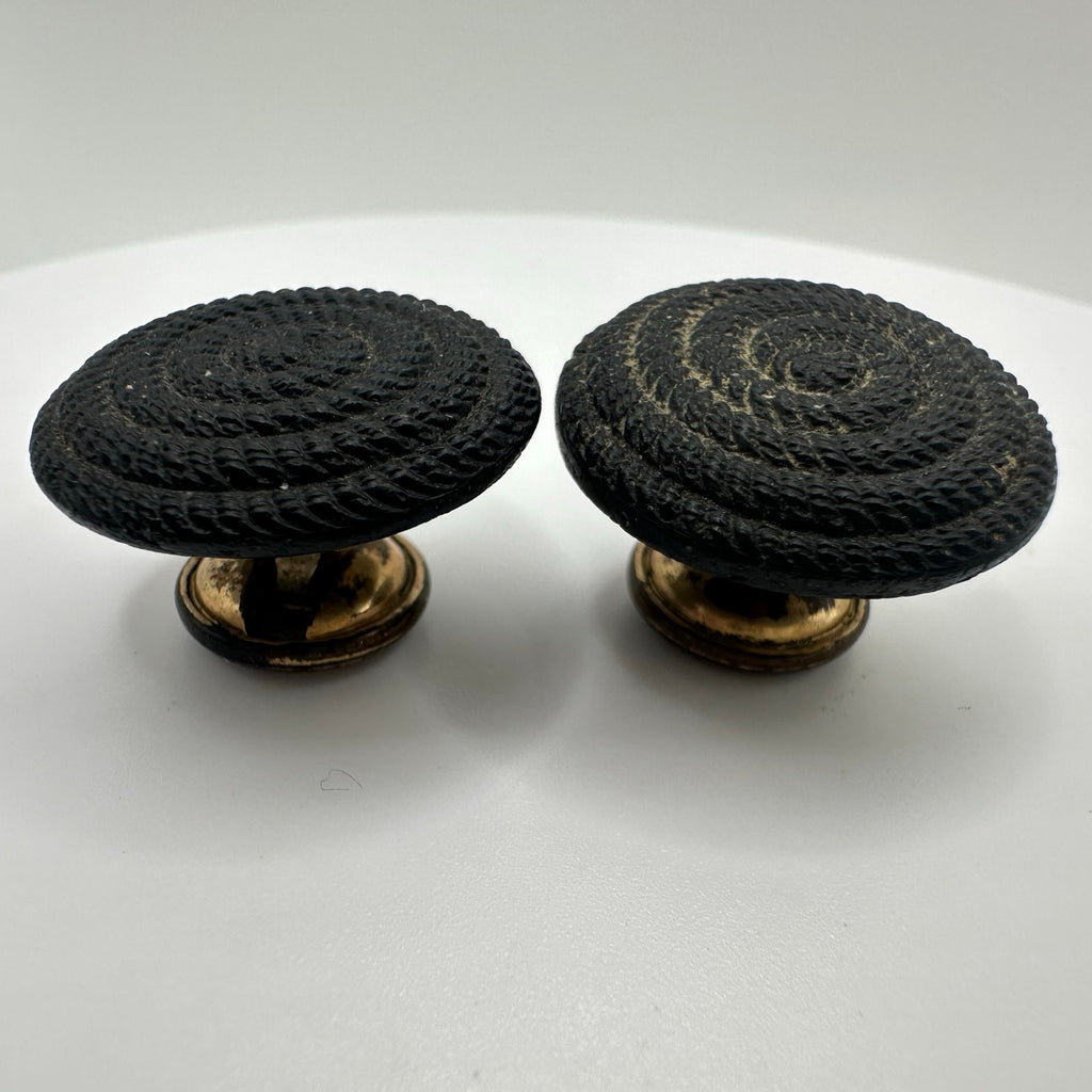 Antique Victorian gold filled black French jet glass mourning cufflinks buttons