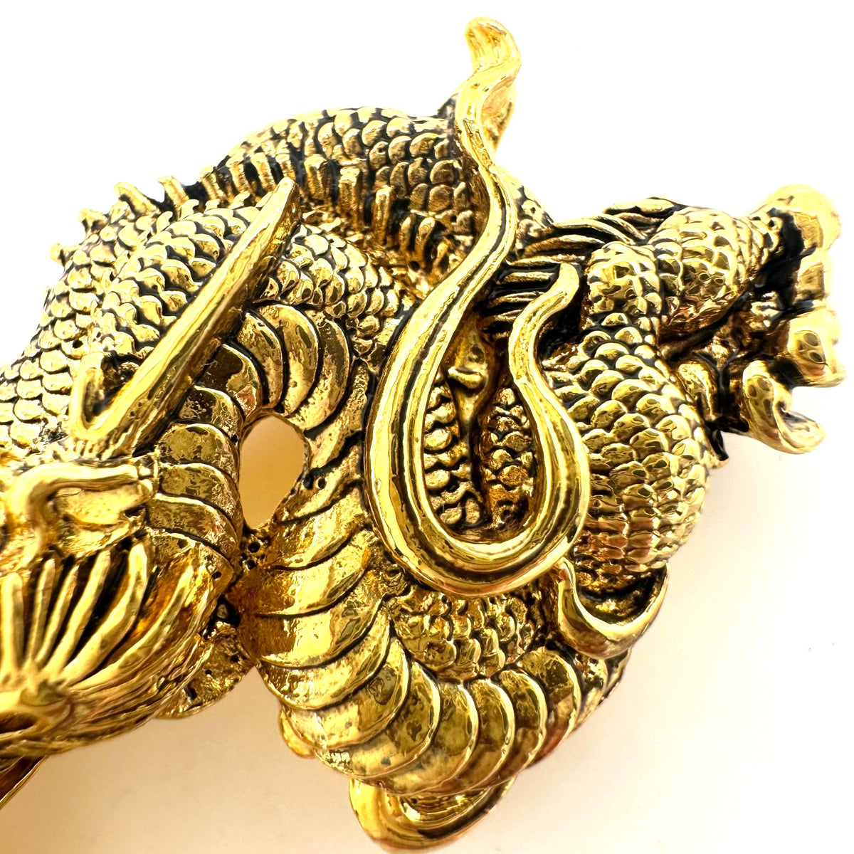 Unsigned Alva Museum replica vintage gold plated Japanese Menuki dragon brooch