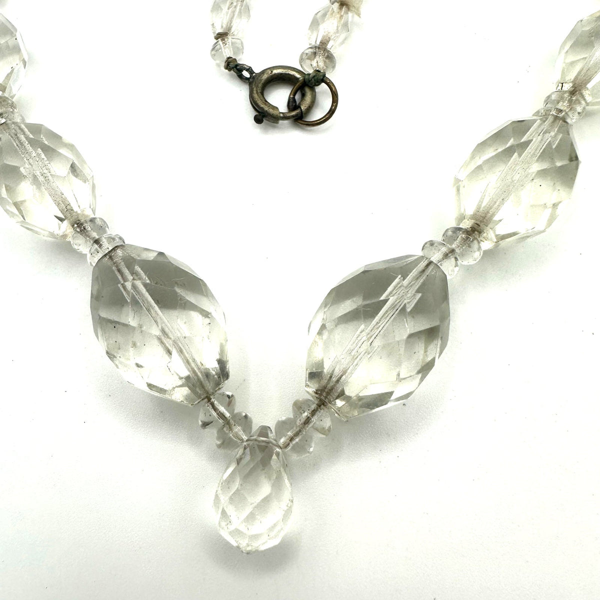 Antique Art Deco clear graduated Czech glass beaded 18.25” necklace