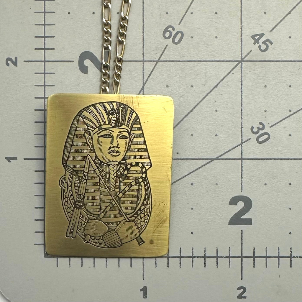Reed & Barton 1978 Tutankhamen Damascene pendant gold plated 18" chain necklace