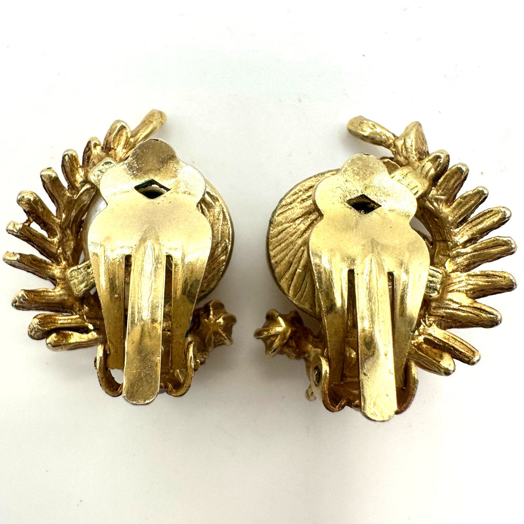 HAR vintage gold tone AB rhinestones pearl cabochons bracelet clip on earrings