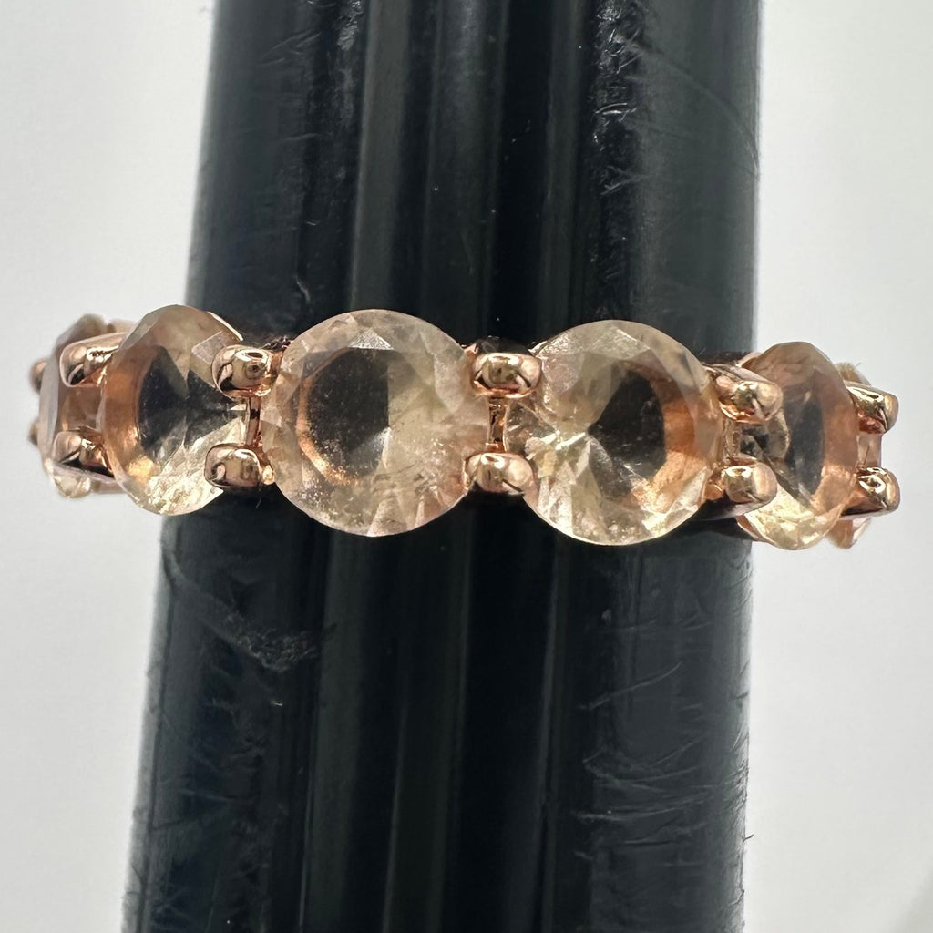 Rose gold tone peach champagne glass gemstones ring eternity band size 5.5