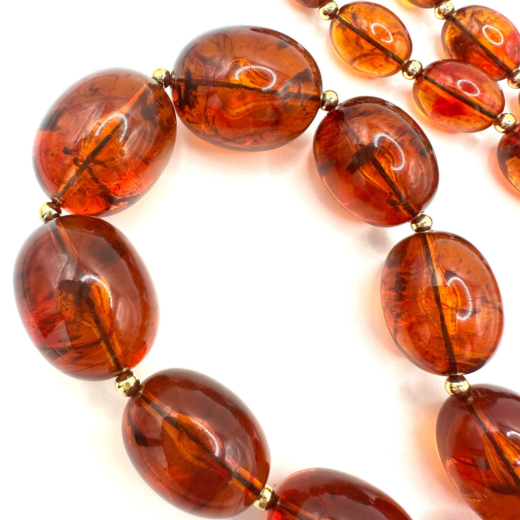 Joan Rivers vintage faux amber lucite beads beaded graduated 32" necklace