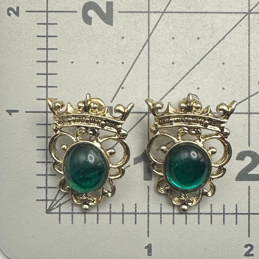 Rose gold tone 12mm emerald green uranium glass rhinestones post earrings