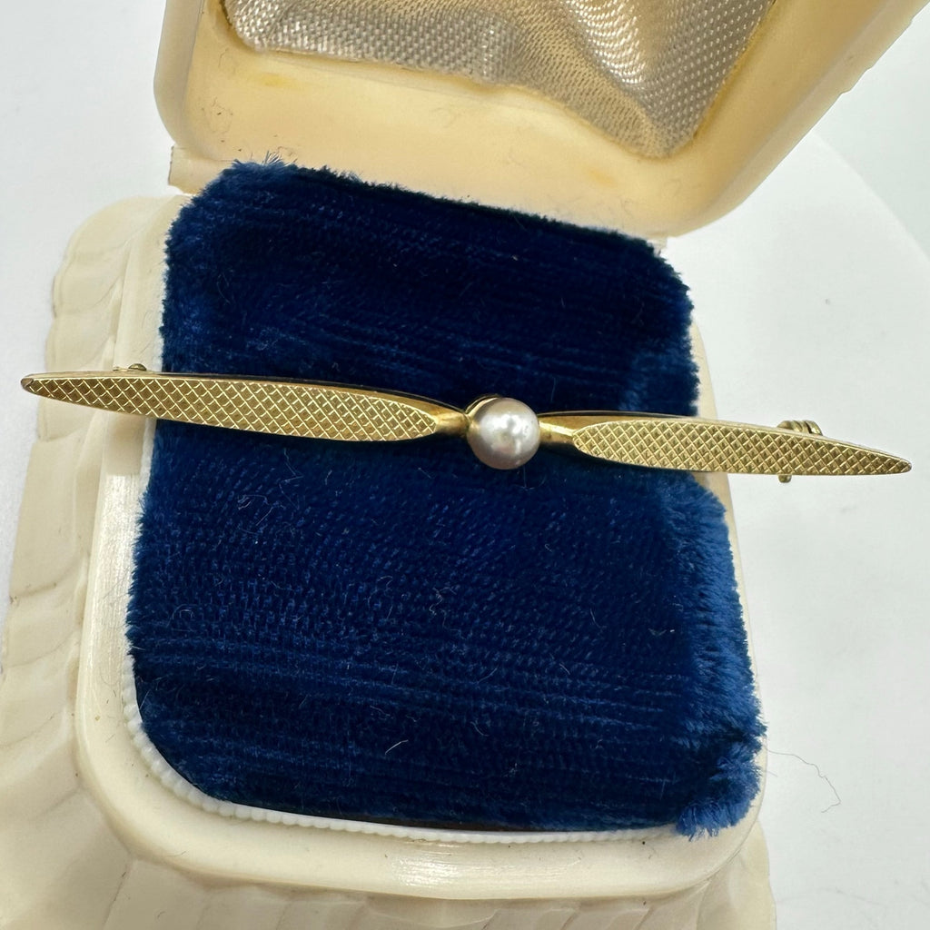 K&L Kordes & Lichtenfels 1960s vintage gold filled faux pearl bar pin brooch