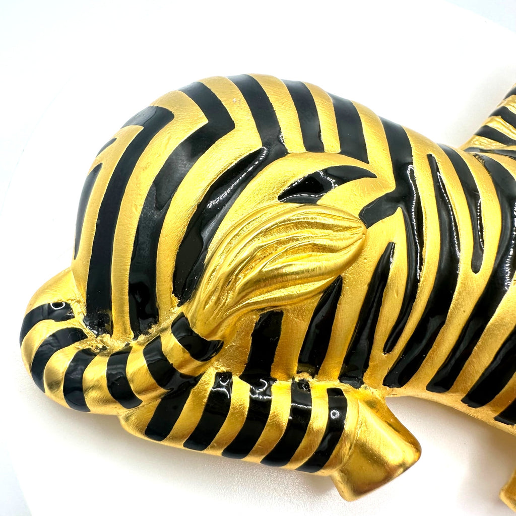 Doreen Ryan vintage massive large gold plated black enamel zebra figural brooch