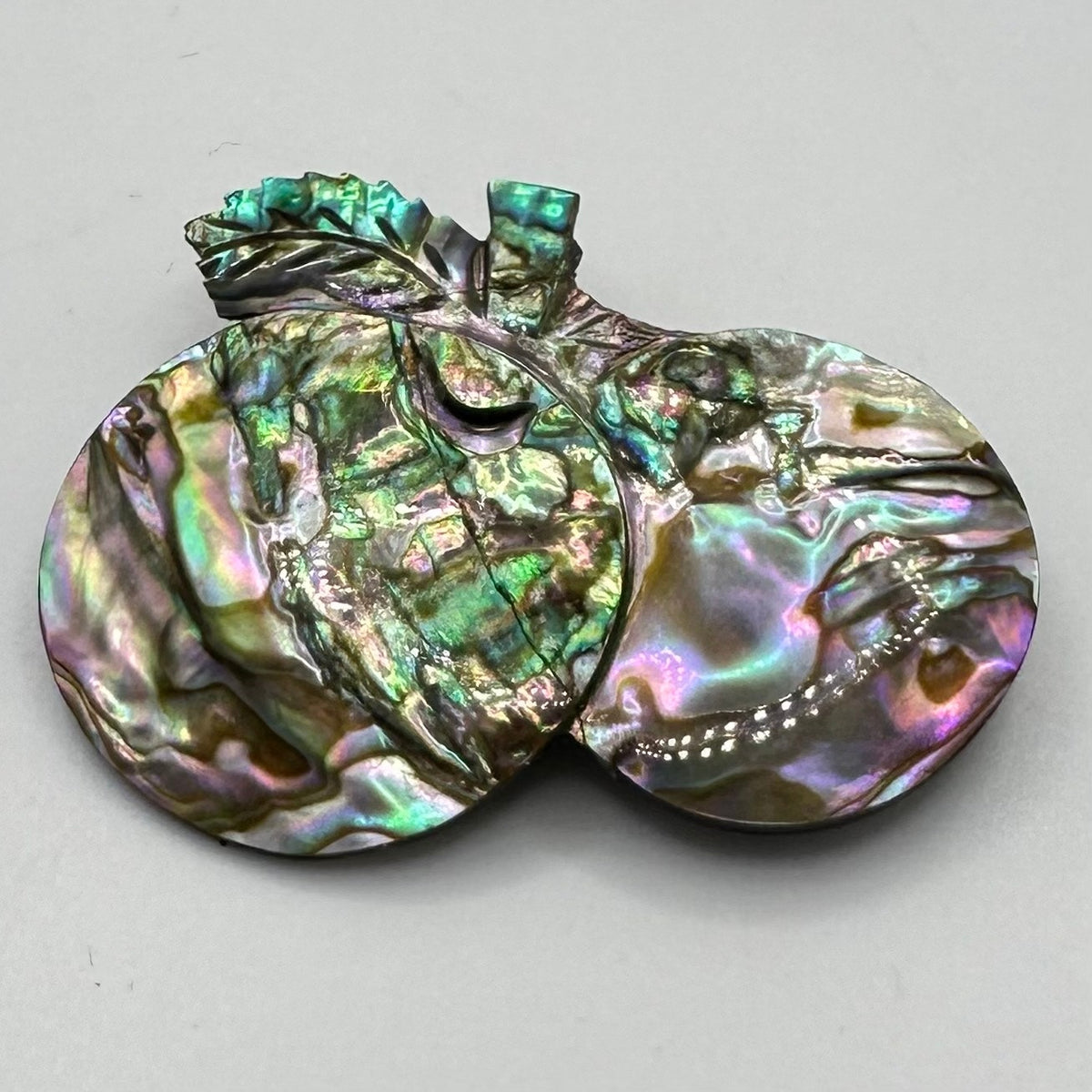 Handmade carved fruits iridescent rainbow abalone mother of pearl brooch pin