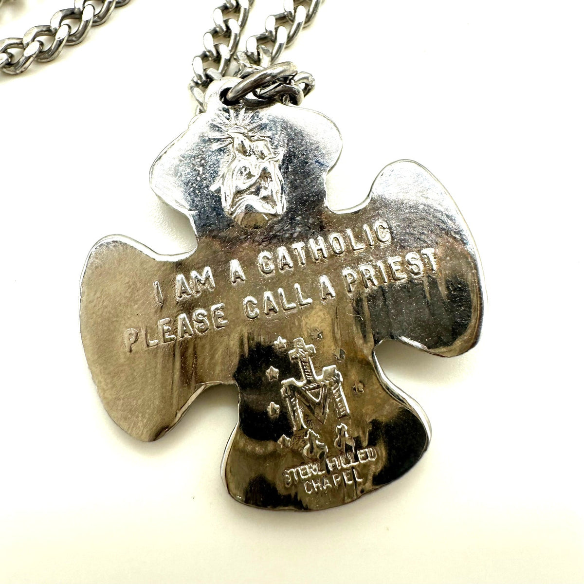 Chapel 1940s vintage sterling filled Catholic military medal pendant necklace