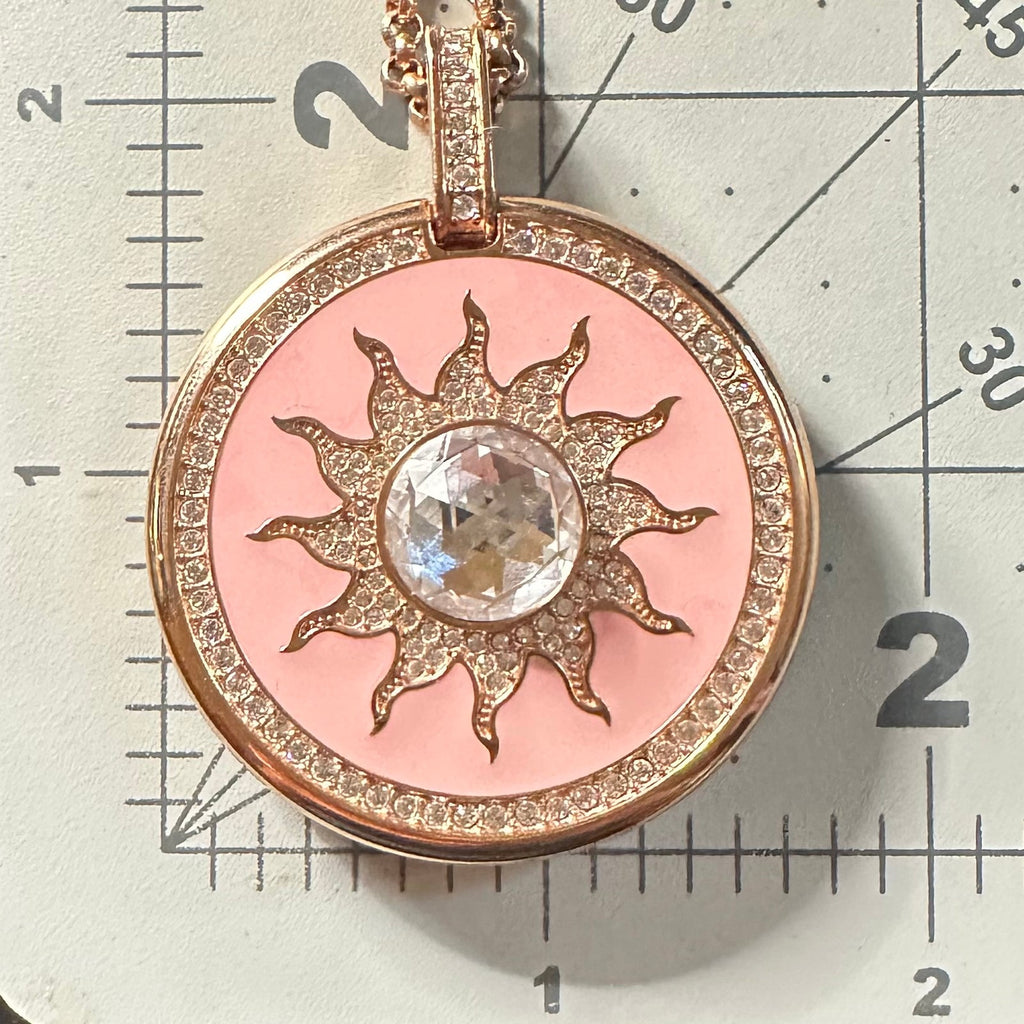 Wintex rose gold pink enamel clear rhinestones quartz pocket watch necklace