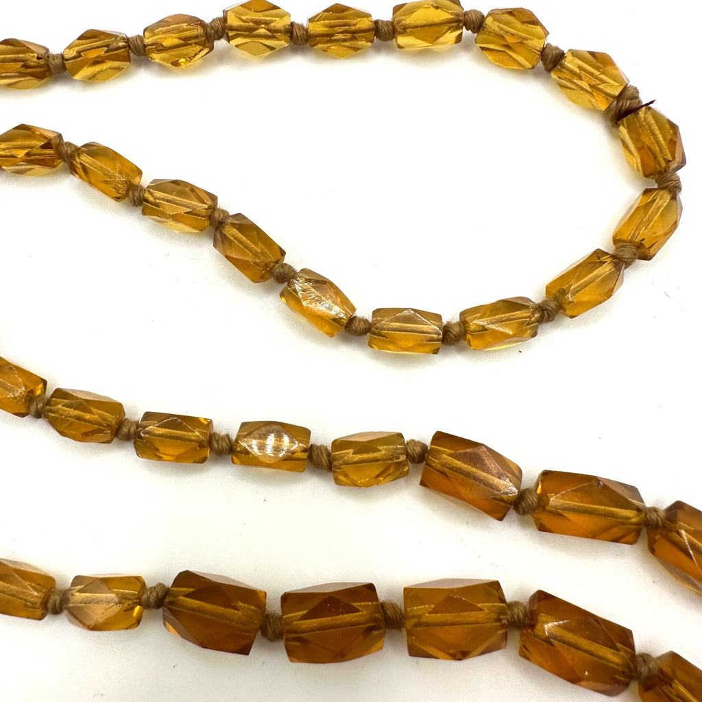 Antique Art Deco topaz yellow orange Czech glass beaded graduated 35" necklace