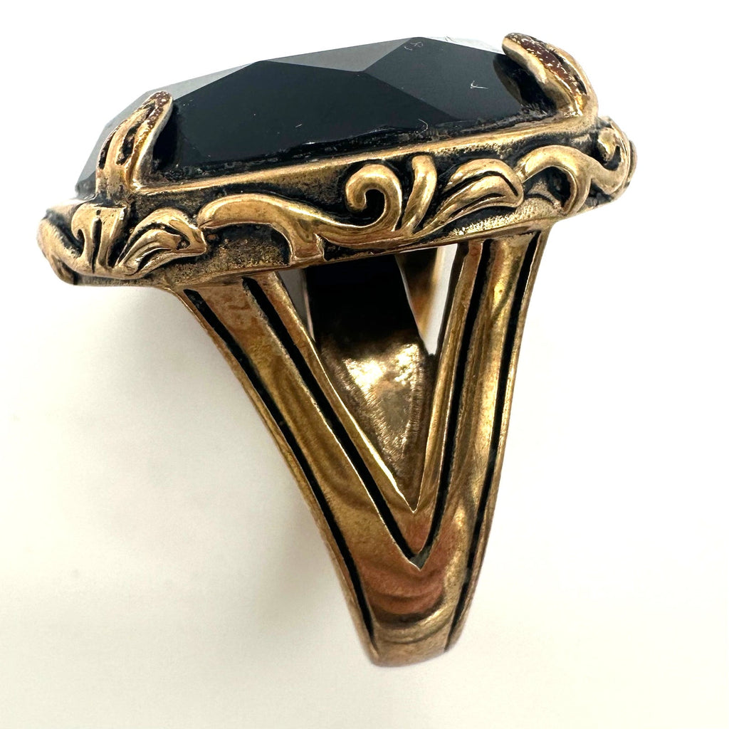 Barse Thailand rose gold tone massive 24mm black CZ cocktail ring size 7.25