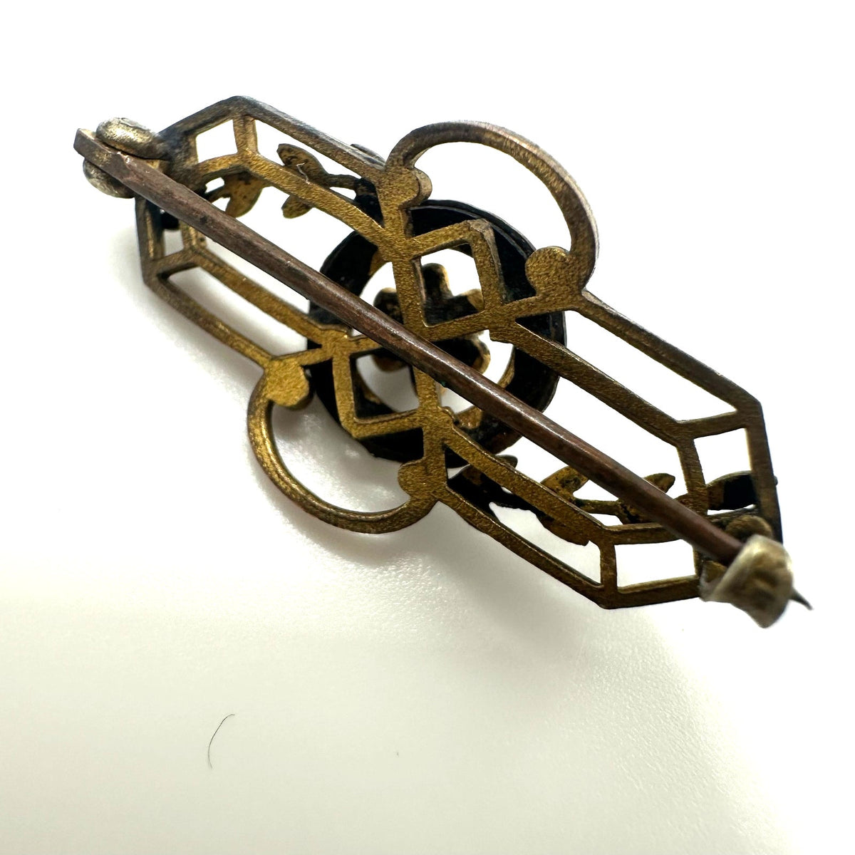 Cheever Tweedy antique Edwardian 1900s gold filled red glass paste brooch pin