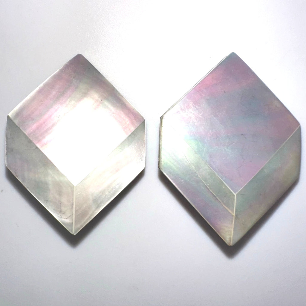 Vintage genuine mother of pearl simulated cubes silver tone clip on earrings