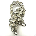 1950s vintage silver tone clear glass navettes rounds rhinestones brooch