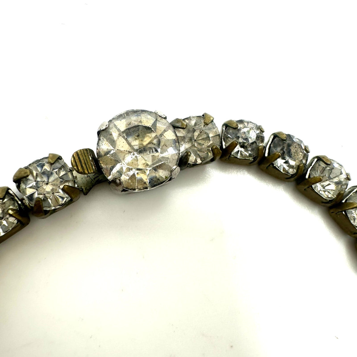 Antique vintage 1930s 1940s gold tone clear glass rhinestones tennis bracelet