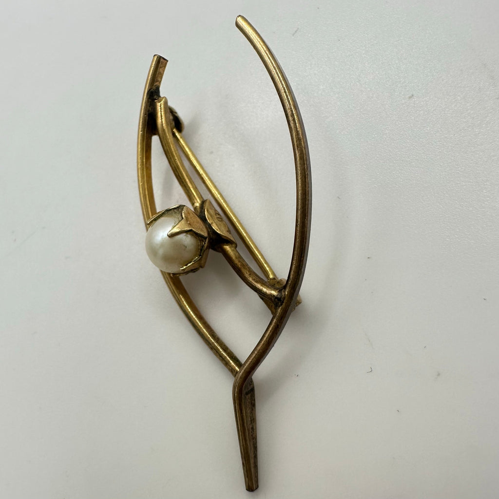 A&Z vintage Victorian Revival 12kt gold filled freshwater pearl wishbone brooch