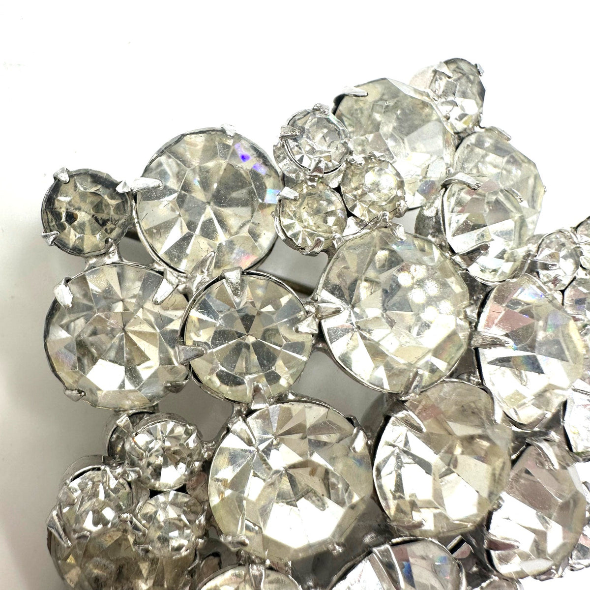 Juliana 1960s vintage silver tone clear glass rhinestones large brooch