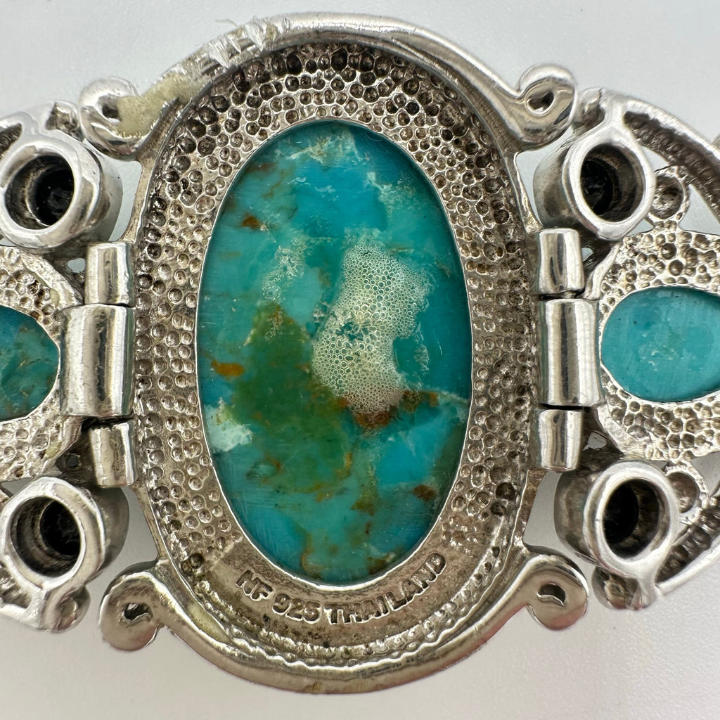 NF Thailand 925 sterling silver turquoise cabochons black rhinestones bracelet