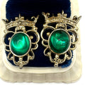 Rose gold tone 12mm emerald green uranium glass rhinestones post earrings