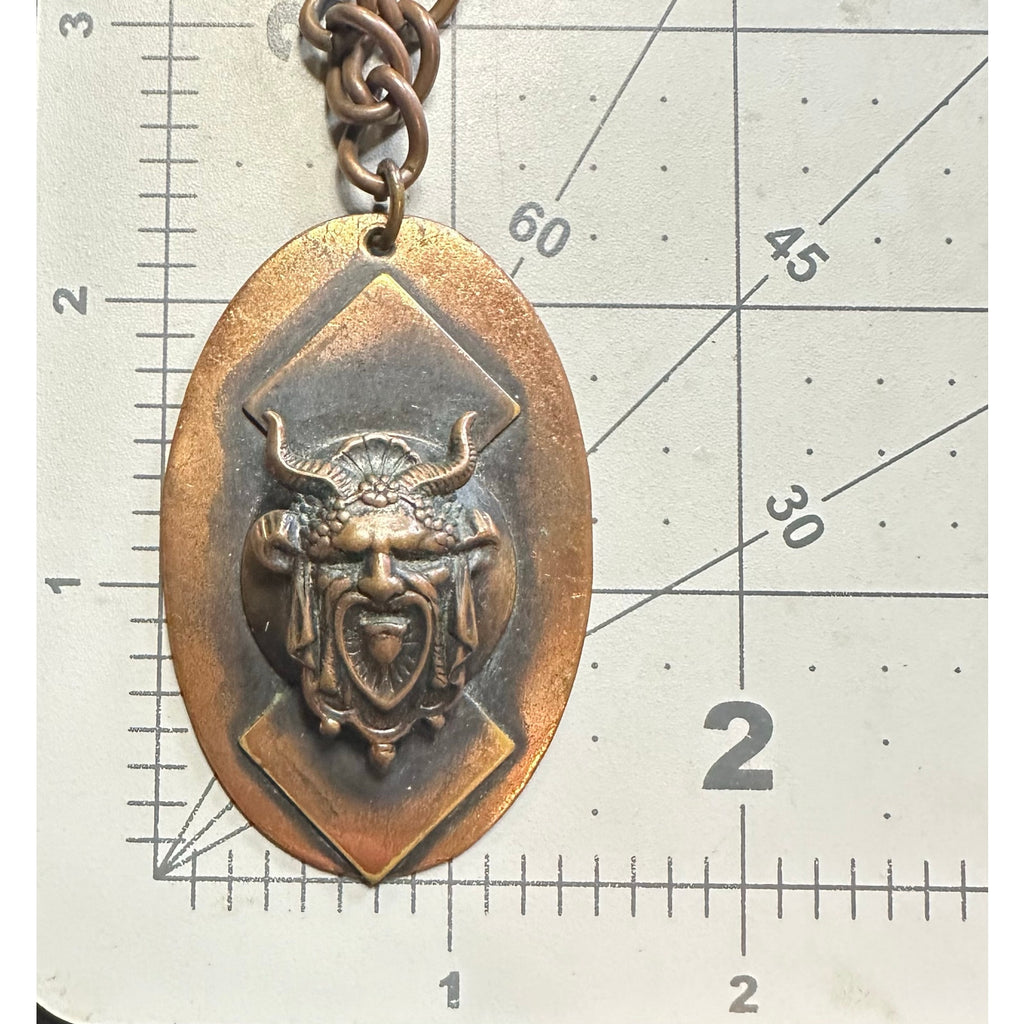 Vintage 1970s cast copper Viking figural pendant curb link chain necklace