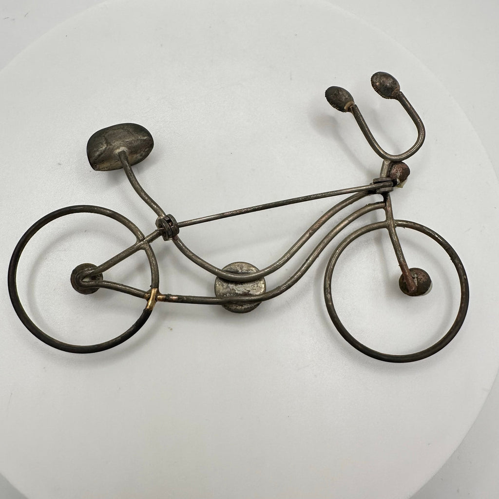 Vintage antique silver tone opalite glass red rhinestones bicycle bike brooch