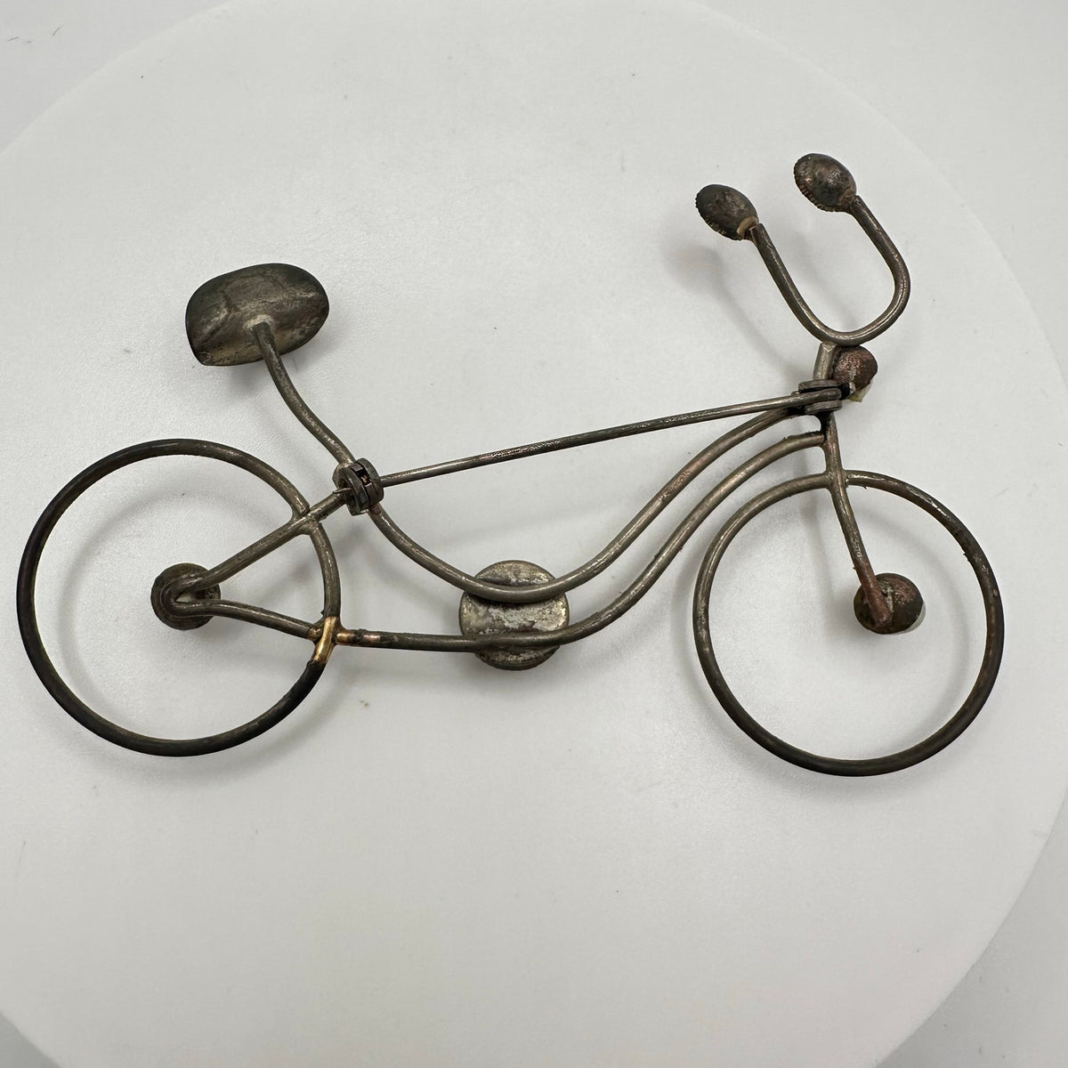 Vintage antique silver tone opalite glass red rhinestones bicycle bike brooch