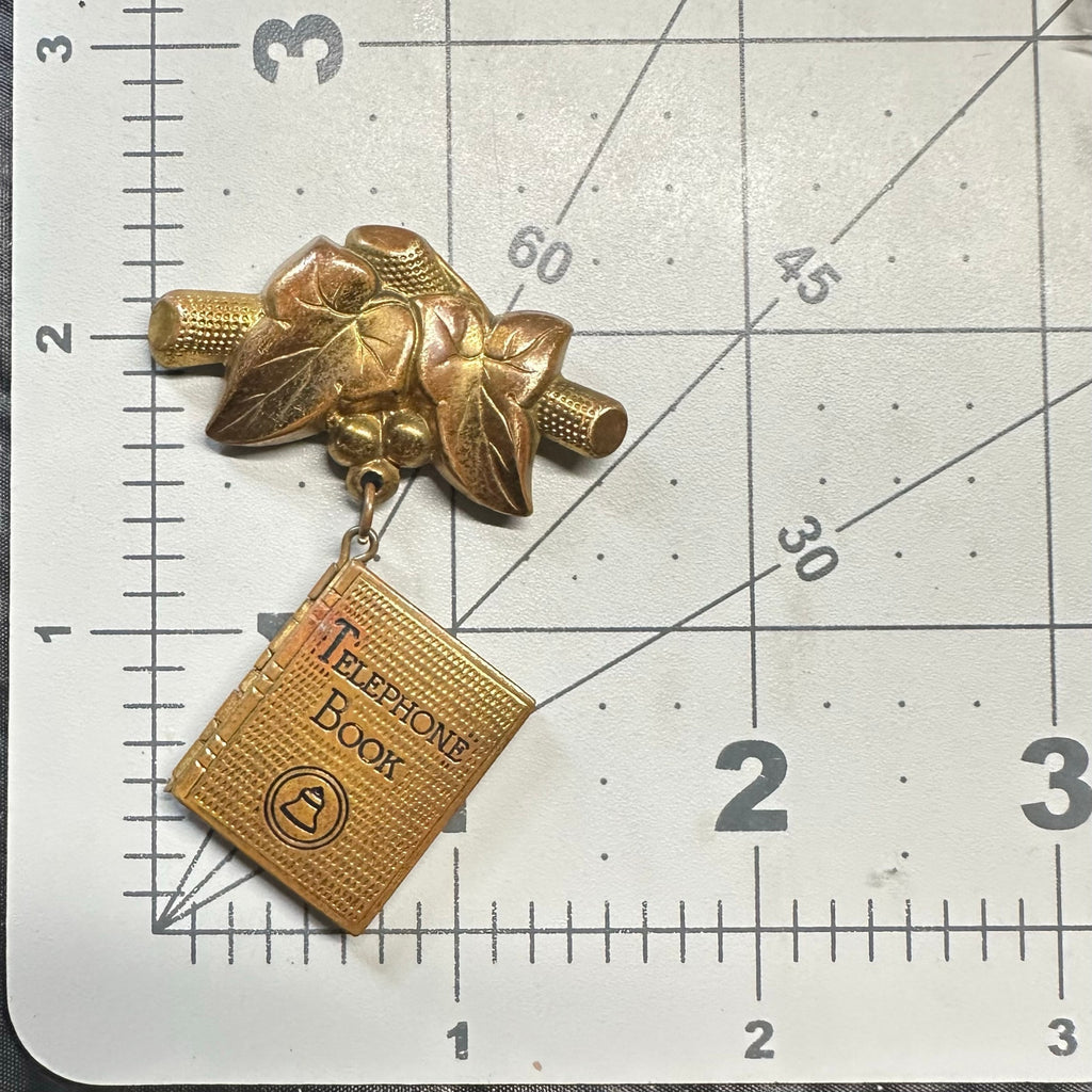 Rare 1920s Art Deco antique AT&T Telephone Numbers miniature book pendant brooch