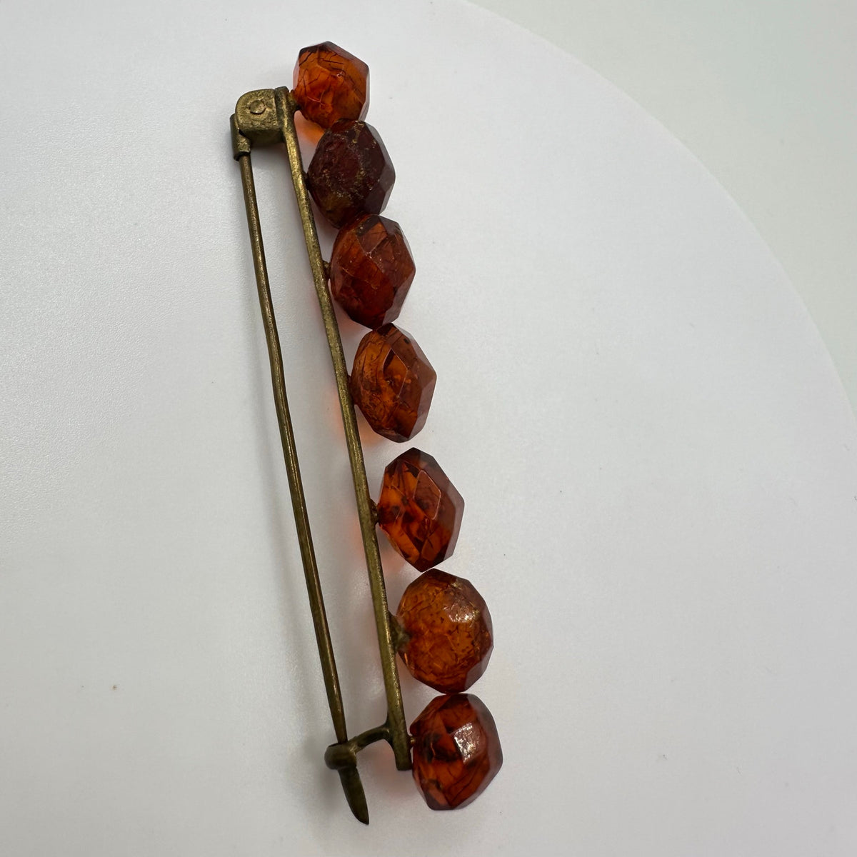 Antique Victorian 1800s genuine faceted Baltic amber beads bar pin brooch