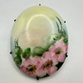 Antique Victorian Edwardian hand painted pink green yellow floral brooch pin