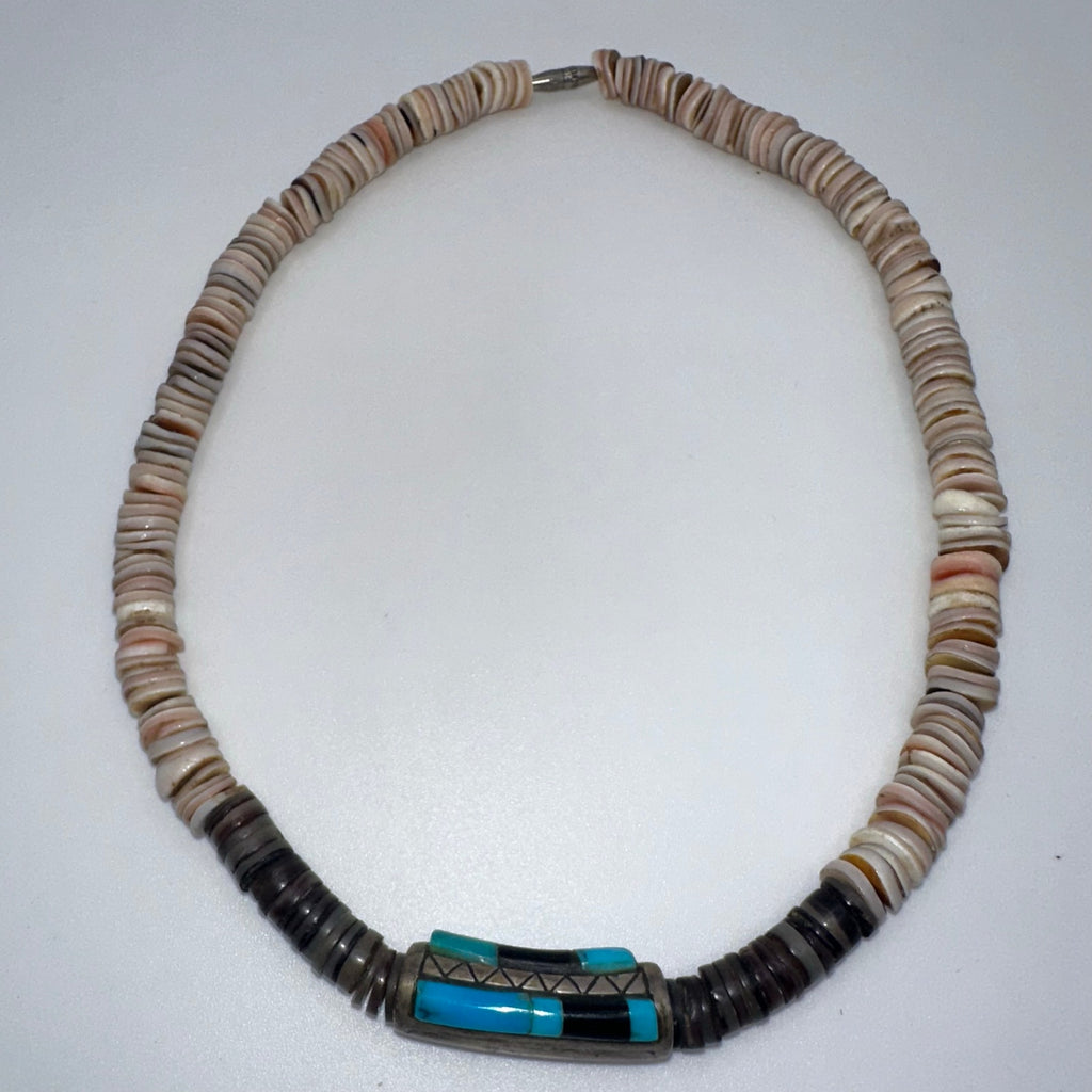 Native American Santo Domingo vintage sterling heishi turquoise beaded necklace