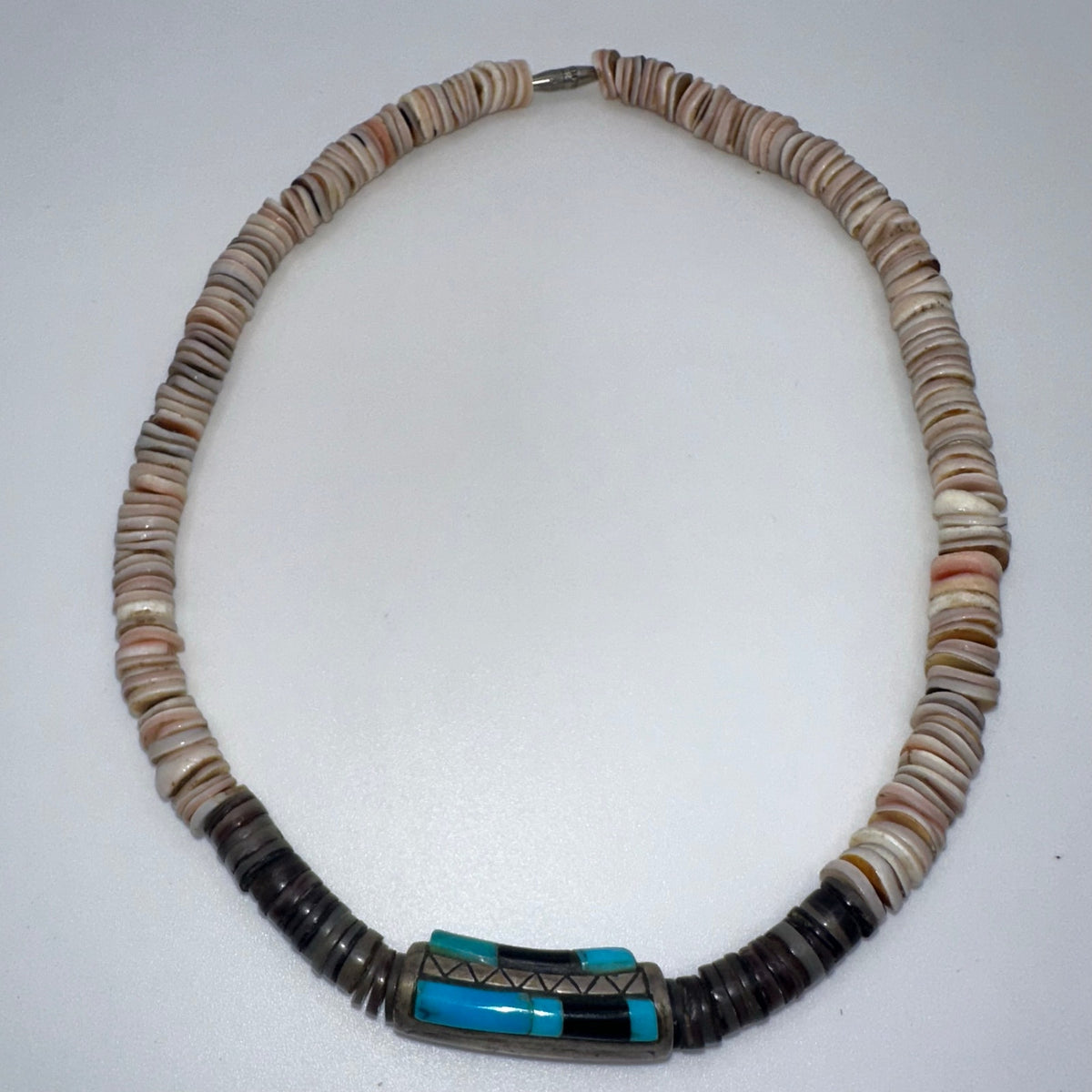 Native American Santo Domingo vintage sterling heishi turquoise beaded necklace