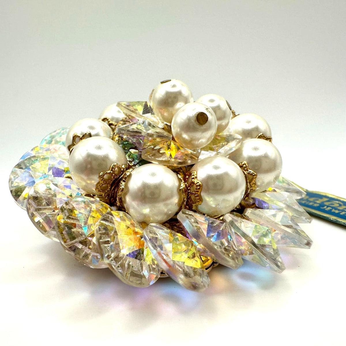 NWT Vendome AB aurora borealis glass beads beaded rivolis faux pearls brooch