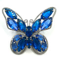 Vintage silver tone royal cobalt blue unfoiled rhinestones butterfly brooch
