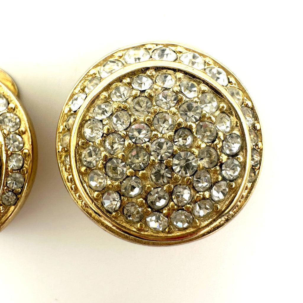 Christian Dior vintage gold plated clear glass rhinestones clip on earrings