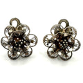 Antique vintage 800 silver handmade filigree flowers floral clip on earrings